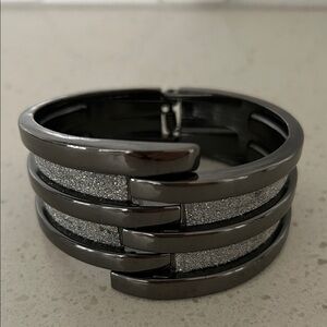 Costume Jewelry Silver and Black Cuff Bracelet